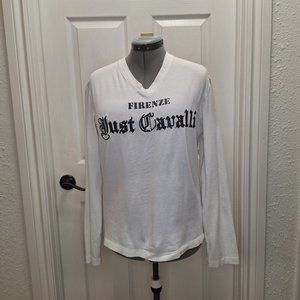 Just Cavalli White V-Neck Long Sleeve Shirt